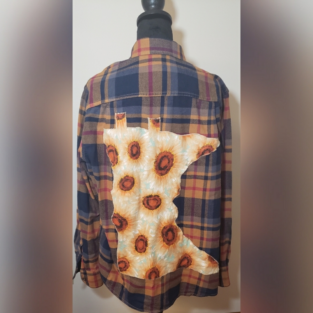Navy Sunflower Custom Patched Flannel